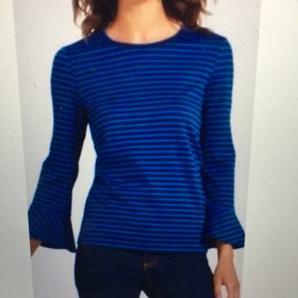 Draper James Blue Sadler Stripe Ponte Knit  Flared Sleeve Knit Top XS - Picture 1 of 8